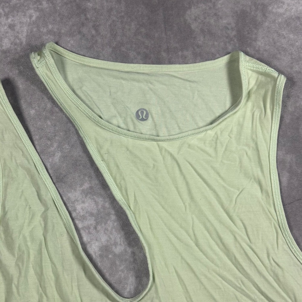 Lululemon Asymmetrical Cutout Tank Top 4 Lime Green Sleeveless Yoga Gym Shirt - Picture 2 of 6